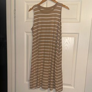 Time and Tru Tan and White Striped Midi Dress